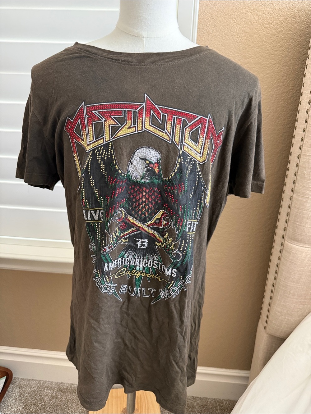 Affliction Brown Eagle & Motorcycle Graphic Short Sleeve Tee